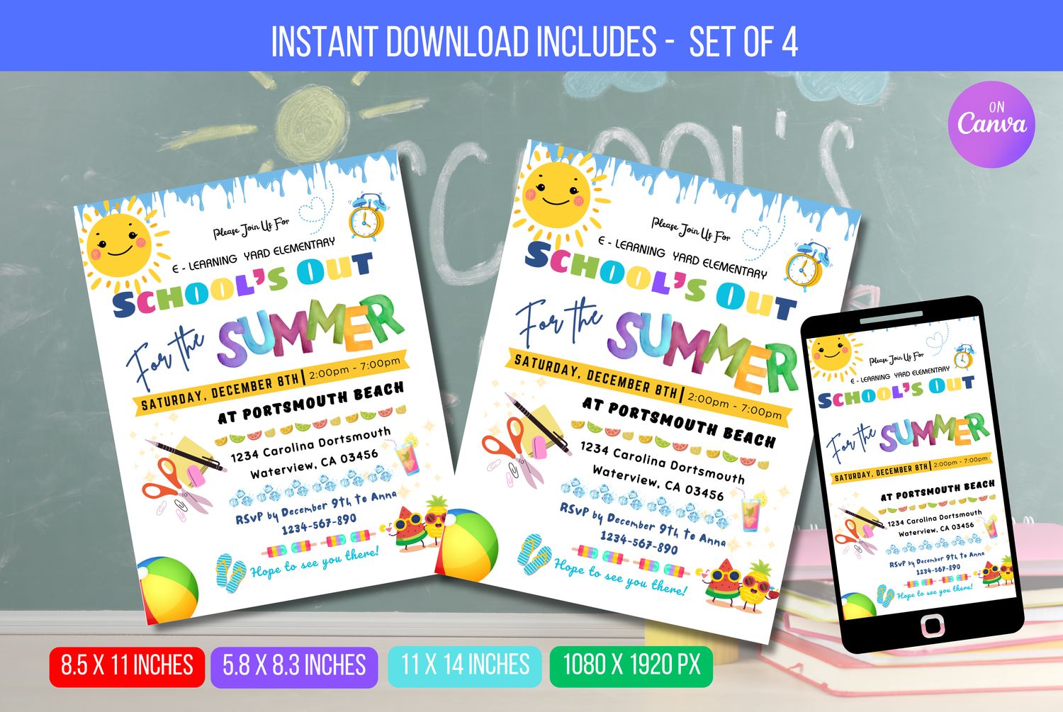 EDITABLE School&#39;s Out for Summer Party Invite, End of School Party Invitation, Summer Pool Party Summer Invite Template Instant Download