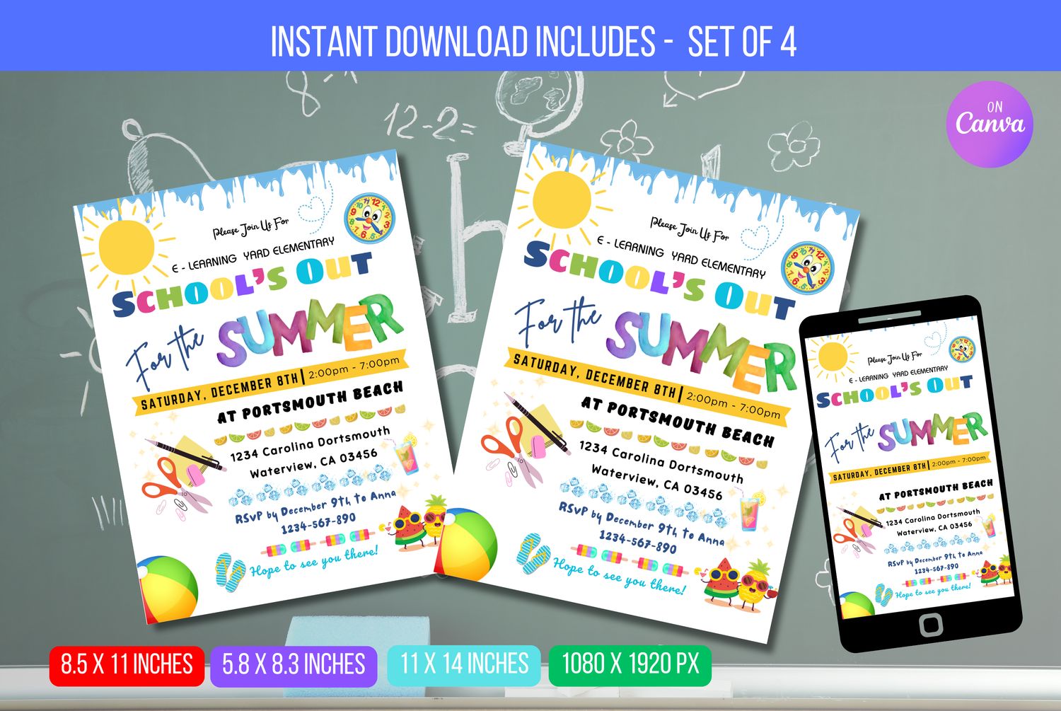 EDITABLE School&#39;s Out for Summer Party Invite, End of School Party Invitation, Summer Pool Party Summer Invite Template Instant Download