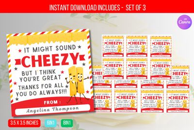 EDITABLE It might sound cheesy But I think you are great, Cheese Cracker Thank You Tag,  Teacher Appreciation, Cheesy Tag Nurse Download