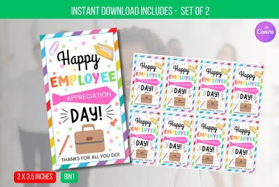 EDITABLE Happy Employee Appreciation Day Gift Tag, Employee Appreciation Tags, Staff Appreciation Gift For Employees Instant Download