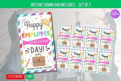 EDITABLE Happy Employee Appreciation Day Gift Tag, Employee Appreciation Tags, Staff Appreciation Gift For Employees Instant Download
