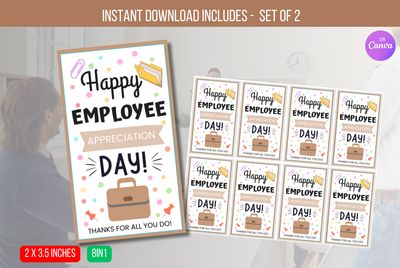 EDITABLE Happy Employee Appreciation Day Gift Tag, Employee Appreciation Tags, Staff Appreciation Gift For Employees Instant Download