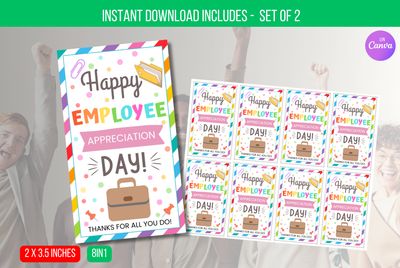 EDITABLE Happy Employee Appreciation Day Gift Tag, Employee Appreciation Tags, Staff Appreciation Gift For Employees Instant Download