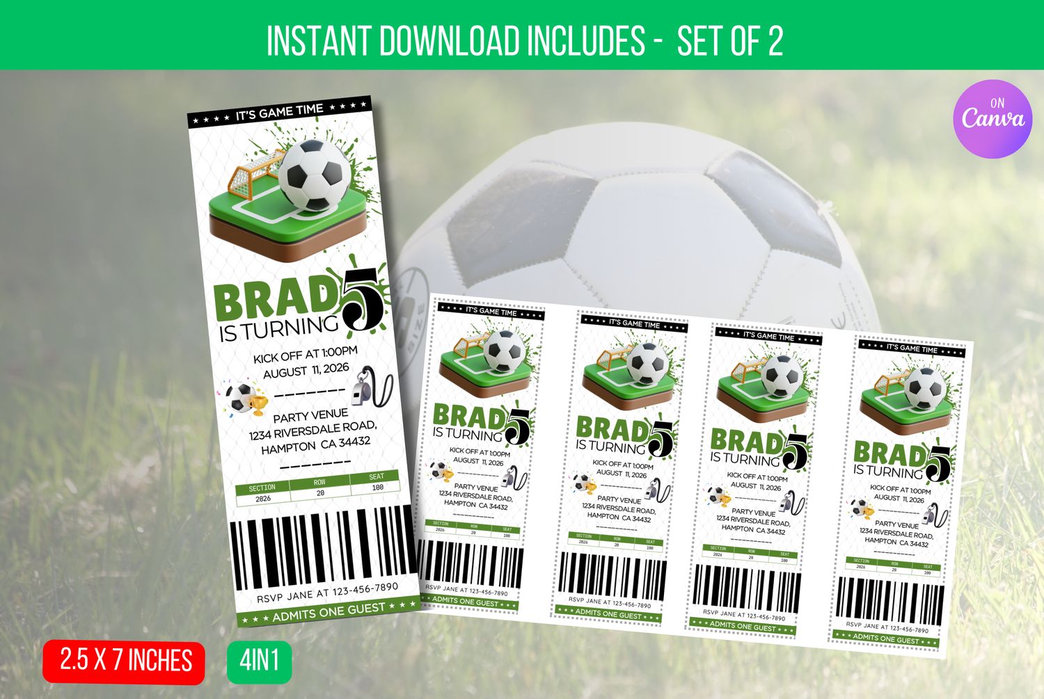 EDITABLE Soccer Ticket Birthday Invitation, Football Ticket Invite Template, Soccer Party Kids Instant Download
