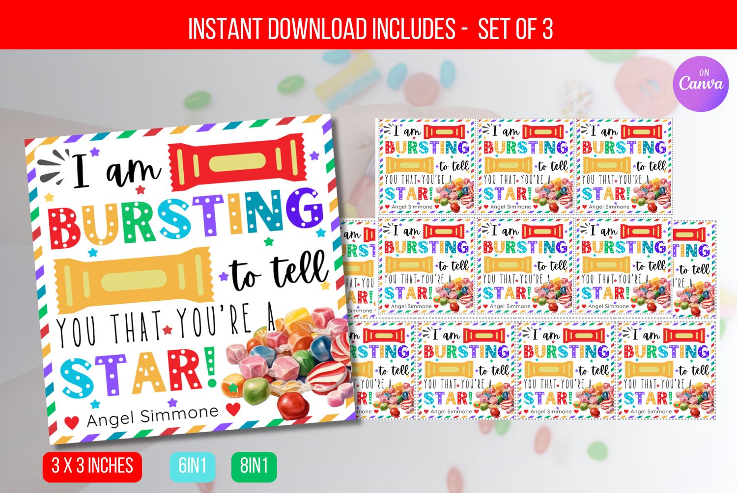 EDITABLE Bursting To Tell You Are A Star Gift Tag, Employee Appreciation Teacher Friend Cheerleader Co-Worker Candy Bag Treat Tag Download
