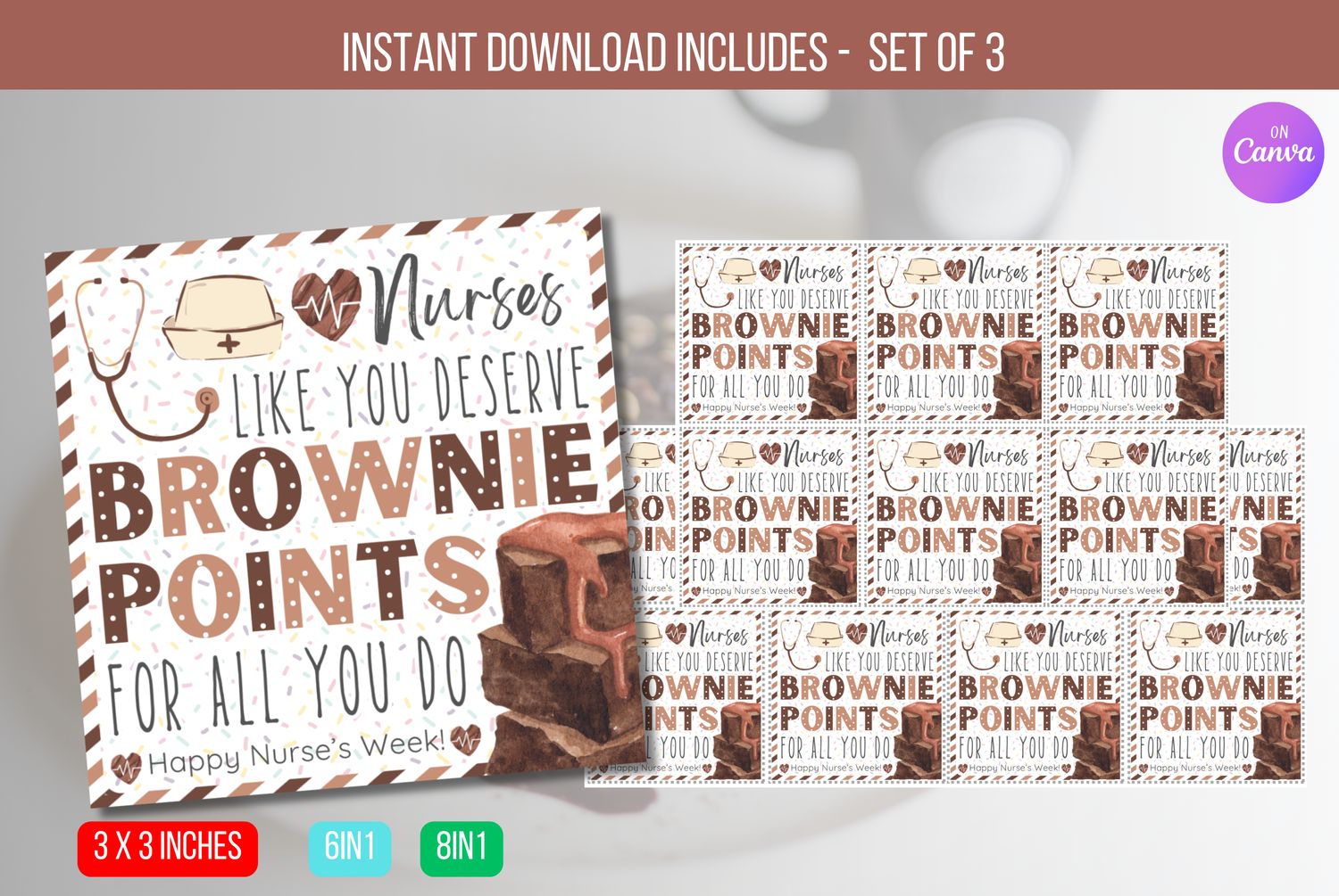 EDITABLE Chocolate Brownie Nurse&#39;s Week, Nurses Deserve Brownie Points Treat Tags, Thank You Appreciation Gift Tag, Medical Staff  Download