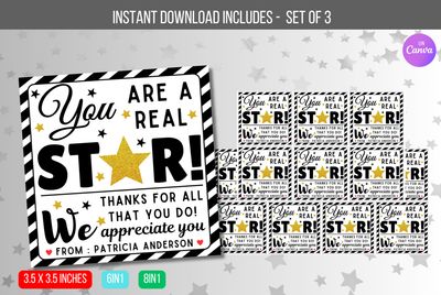 EDITABLE You Are A Star, Teacher Appreciation Week Employee Nurse Staff, Hollywood Theme Thank you Idea, Appreciation Tags Instant Download