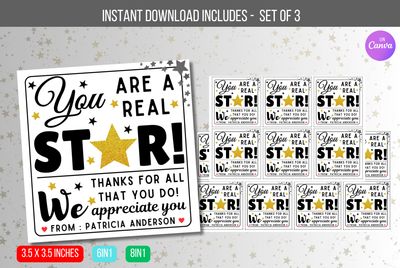 EDITABLE You Are A Star, Teacher Appreciation Week Employee Nurse Staff, Hollywood Theme Thank you Idea, Appreciation Tags Instant Download