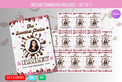 EDITABLE Election Campaign Voting Cards, Chocolate candy tag, Class President, Vote for Me, Homecoming Queen, Homecoming King Download