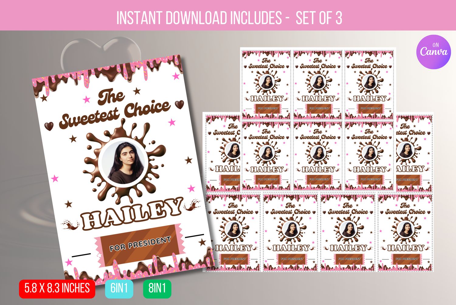 EDITABLE Election Campaign Voting Cards, Chocolate candy tag, Class President, Vote for Me, Homecoming Queen, Homecoming King Download