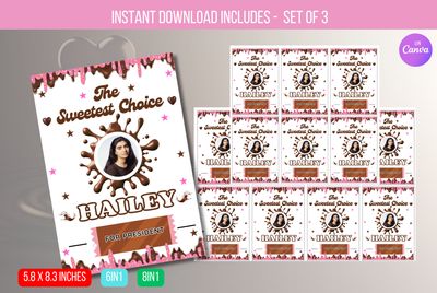 EDITABLE Election Campaign Voting Cards, Chocolate candy tag, Class President, Vote for Me, Homecoming Queen, Homecoming King Download