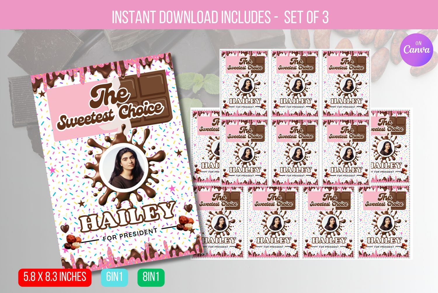 EDITABLE Election Campaign Voting Cards, Chocolate candy tag, Class President, Vote for Me, Homecoming Queen, Homecoming King Download