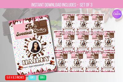EDITABLE Election Campaign Voting Cards, Chocolate candy tag, Class President, Vote for Me, Homecoming Queen, Homecoming King Download