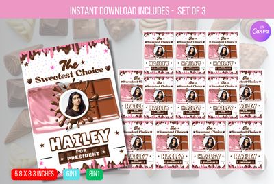 EDITABLE Election Campaign Voting Cards, Chocolate candy tag, Class President, Vote for Me, Homecoming Queen, Homecoming King Download