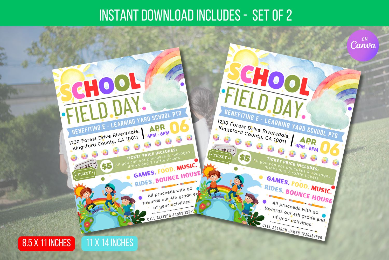 EDITABLE School Field Day Flyer, School Family Benefit Carnival Fundraiser Party Event Printable PTA PTO Flyer Invitation Instant Download