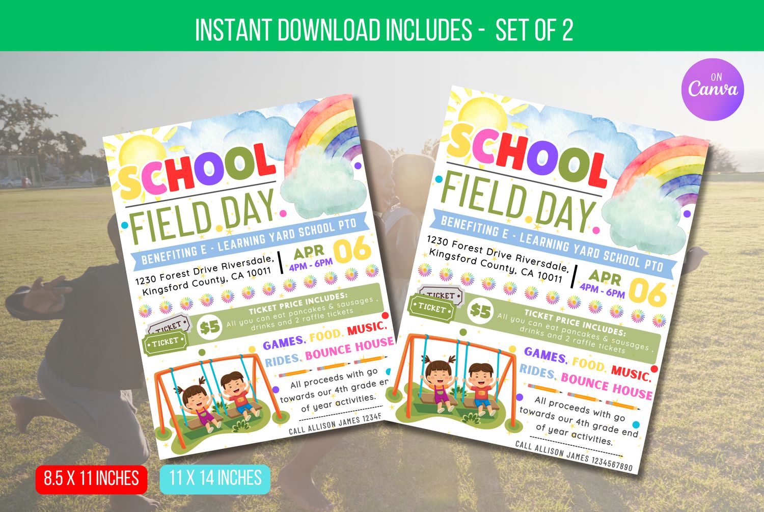 EDITABLE School Field Day Flyer, School Family Benefit Carnival Fundraiser Party Event Printable PTA PTO Flyer Invitation Instant Download