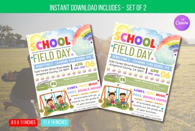 EDITABLE School Field Day Flyer, School Family Benefit Carnival Fundraiser Party Event Printable PTA PTO Flyer Invitation Instant Download