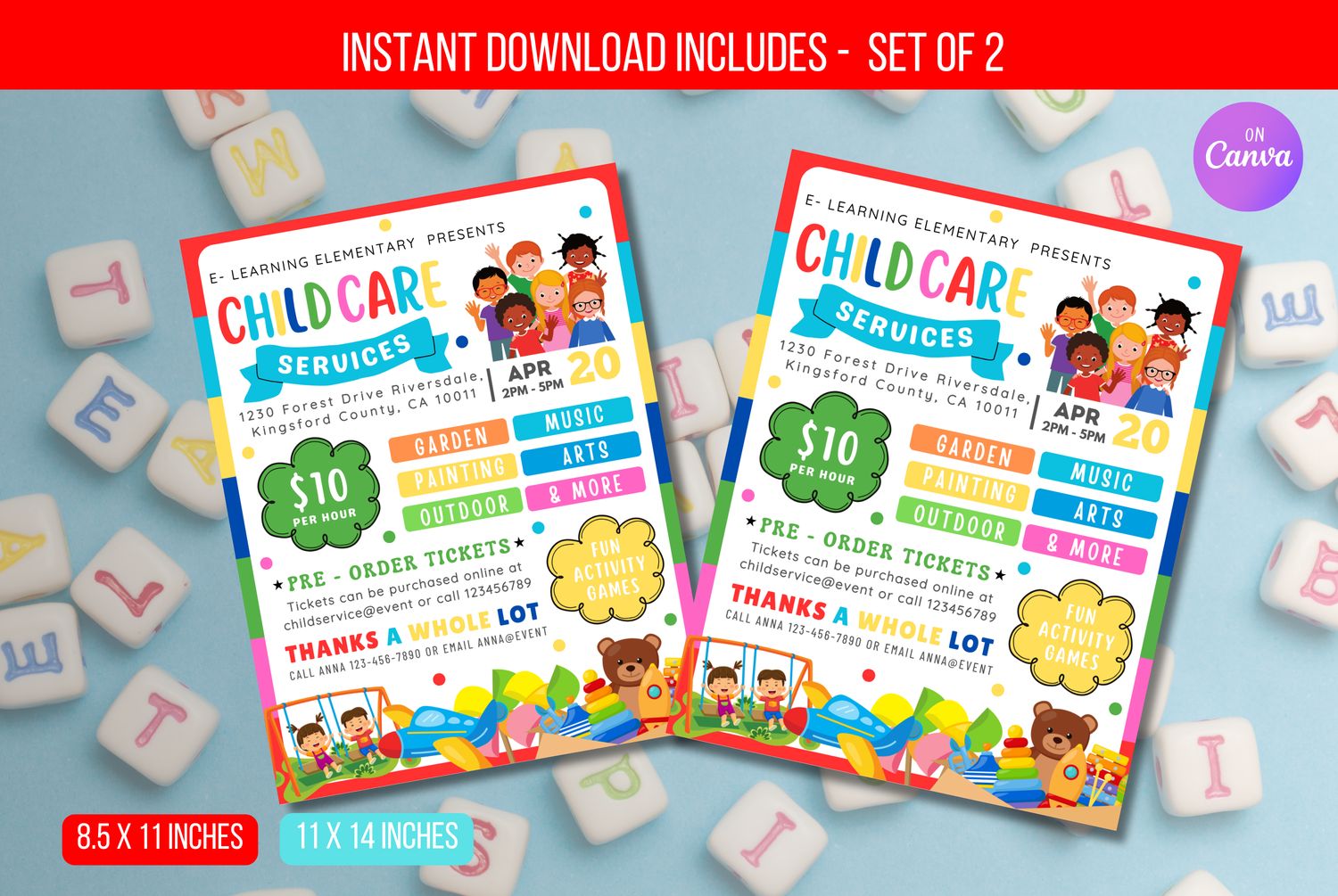 EDITABLE Child Care Flyer Template, Baby Sitting, Playtime Theme, Daycare Play Center, After School Care Children Fun, Instant Download