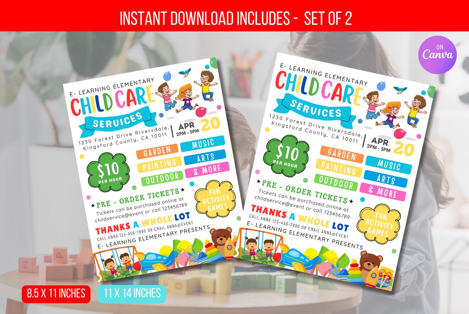 EDITABLE Child Care Flyer Template, Baby Sitting, Playtime Theme, Daycare Play Center, After School Care Children Fun, Instant Download