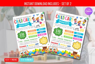 EDITABLE Child Care Flyer Template, Baby Sitting, Playtime Theme, Daycare Play Center, After School Care Children Fun, Instant Download