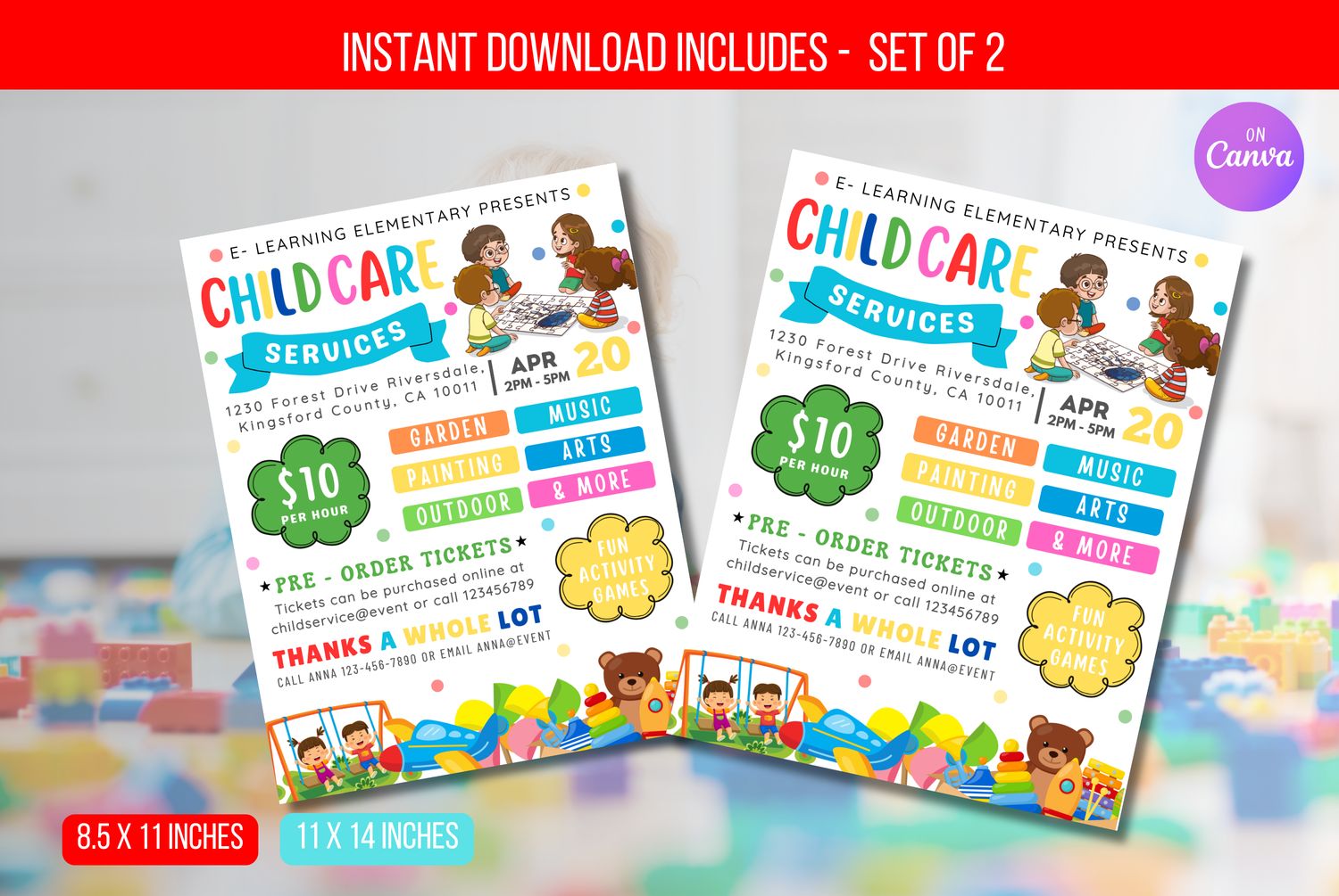 EDITABLE Child Care Flyer Template, Baby Sitting, Playtime Theme, Daycare Play Center, After School Care Children Fun, Instant Download