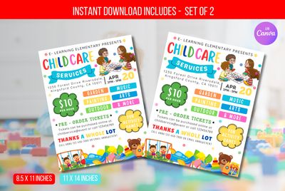 EDITABLE Child Care Flyer Template, Baby Sitting, Playtime Theme, Daycare Play Center, After School Care Children Fun, Instant Download