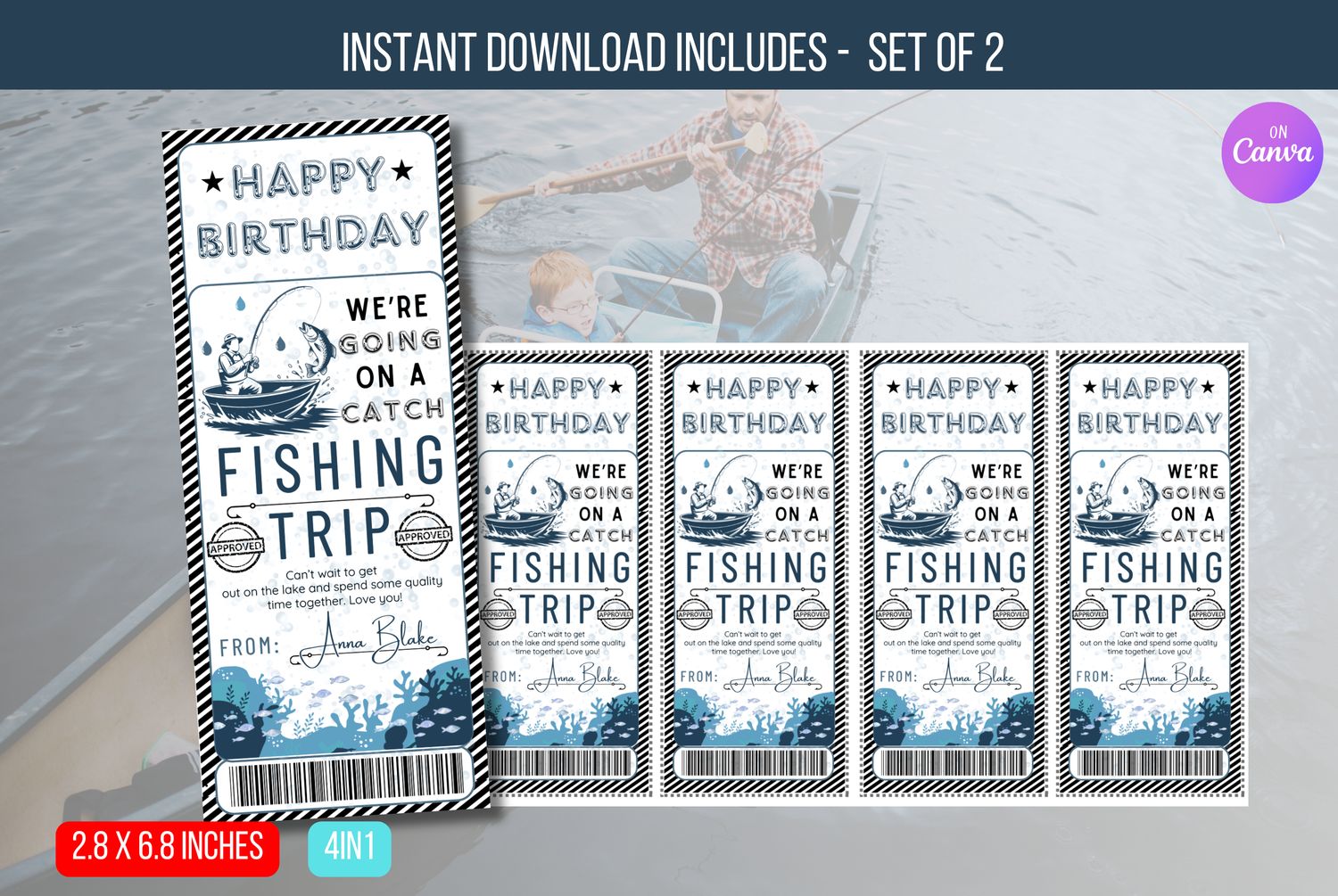 EDITABLE Fishing Trip Tag, Fishing Experience Day Trip Voucher Coupon, Birthday Surprise Fishing Trip Reveal Gift Certificate Download