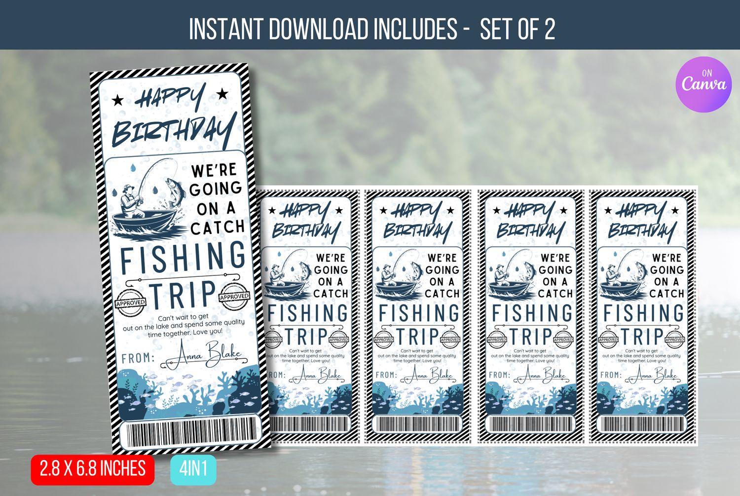 EDITABLE Fishing Trip Tag, Fishing Experience Day Trip Voucher Coupon, Birthday Surprise Fishing Trip Reveal Gift Certificate Download