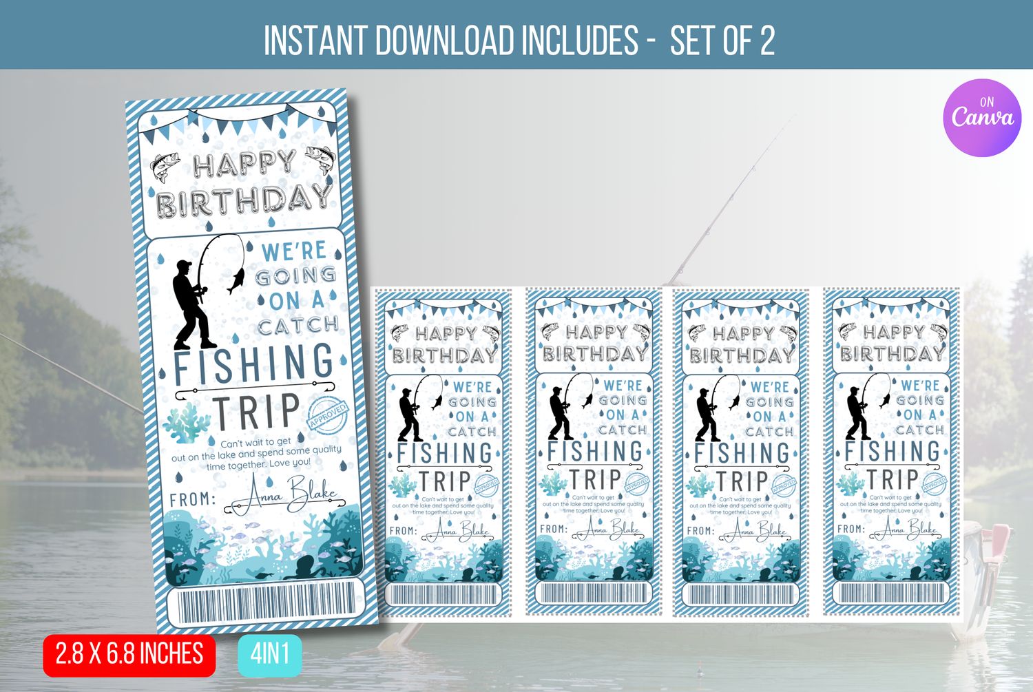 EDITABLE Fishing Trip Tag, Fishing Experience Day Trip Voucher Coupon, Birthday Surprise Fishing Trip Reveal Gift Certificate Download