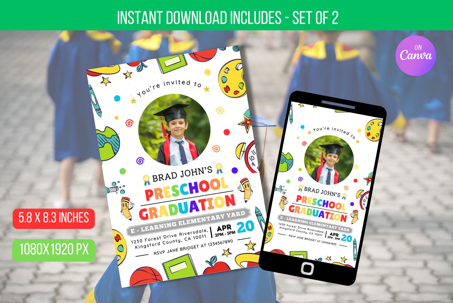 EDITABLE Preschool Graduation Invitation, Celebration Graduation Invite, Graduate Party Modern Graduation Party Invite School Template