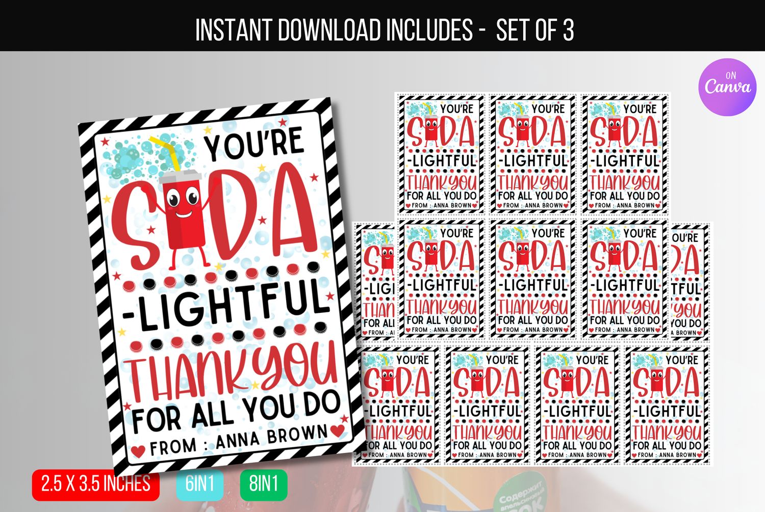 EDITABLE You&#39;re SODA-lightful, Soda Appreciation Sign, Staff Employee Nurse Teacher Volunteer Appreciation Week Decor Instant Download