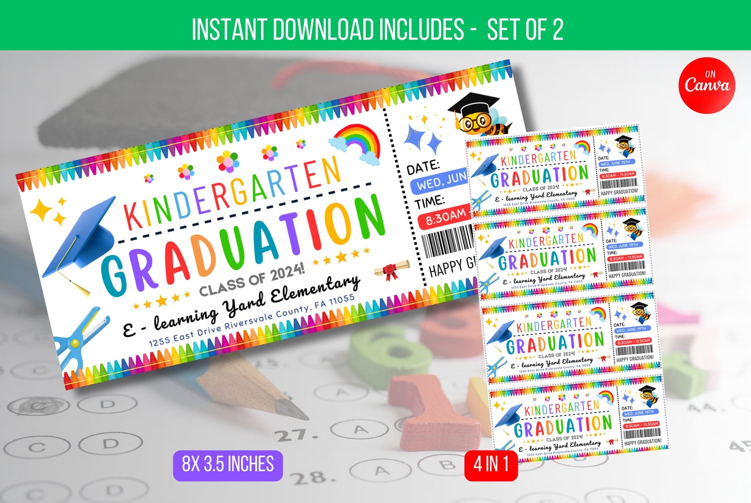 EDITABLE Pre School Graduation Ticket, Kindergarten Graduation, School Graduation, Last Day of School Graduation Ticket Instant Download