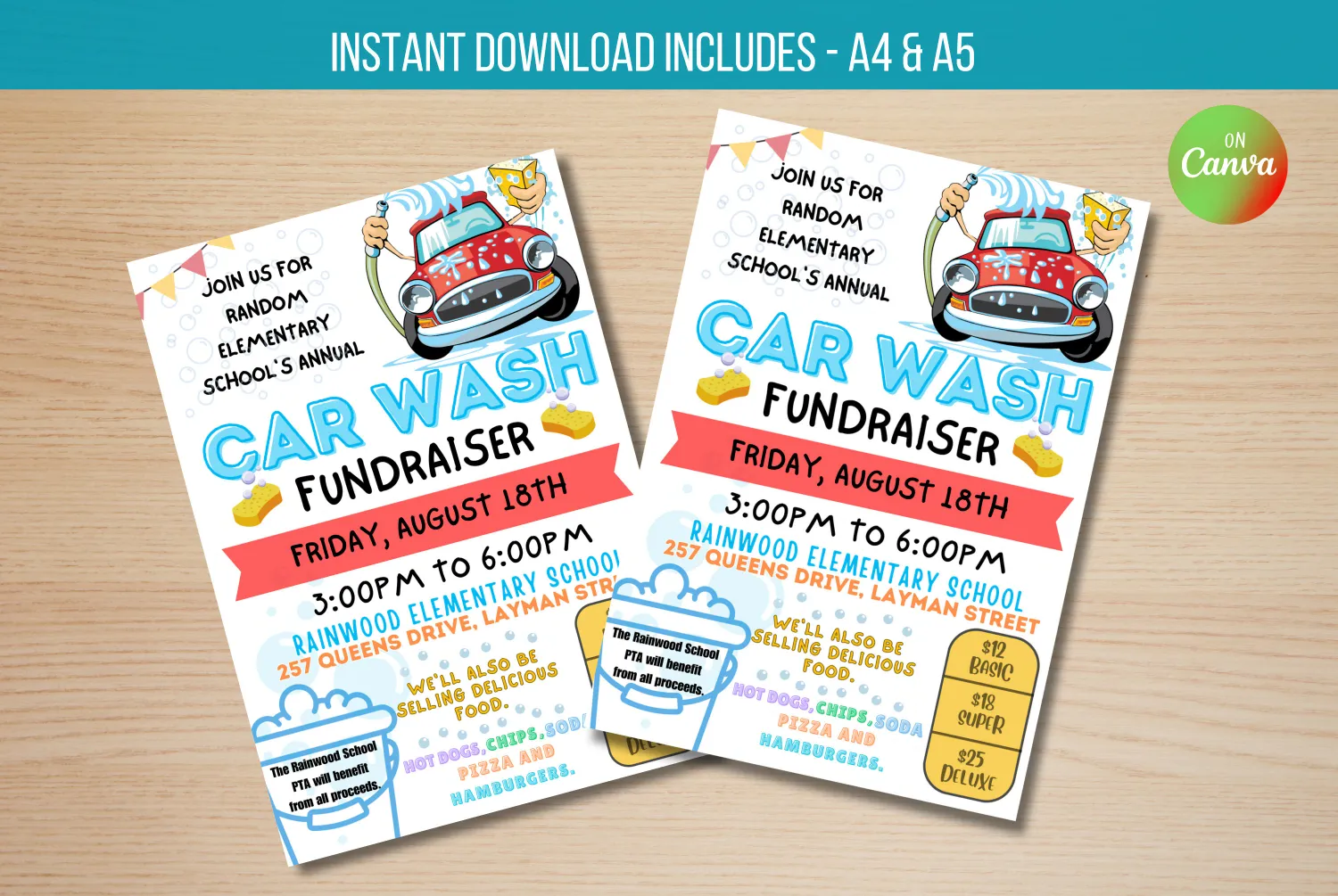 EDITABLE Car wash Fundraiser Flyer, PTA PTO Flyer, School Benefit Fundraiser Event Poster Digital, Fundraiser Invitation Instant Download