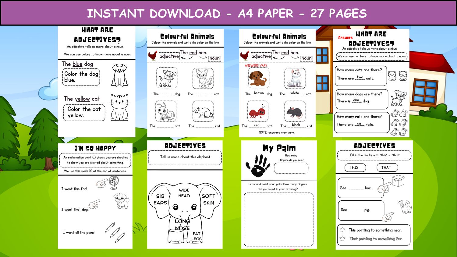 Adjective Adventure Worksheet For Nursery Two