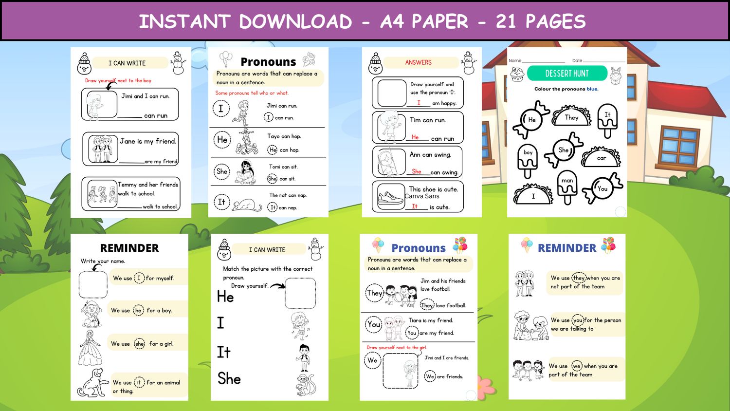 Pronouns Worksheet for Kindergarten