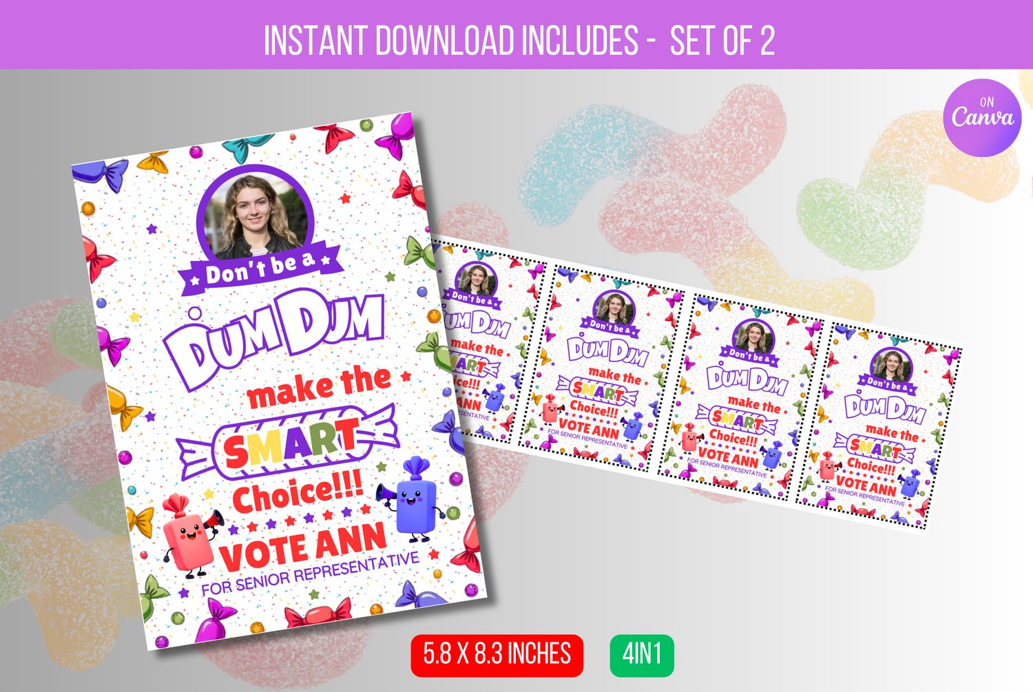 EDITABLE Don&#39;t be a dum dum Poster, Dont Blow it Class Campaign President, High School Student Council Campaign Poster, Instant Download