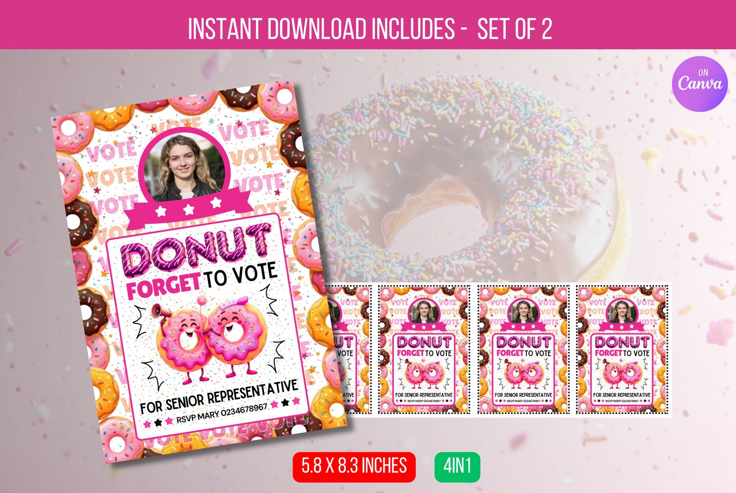 EDITABLE Donut Forget To Vote, Presidential Campaign, Class Campaign President High School Student Council Campaign Poster, Instant Download