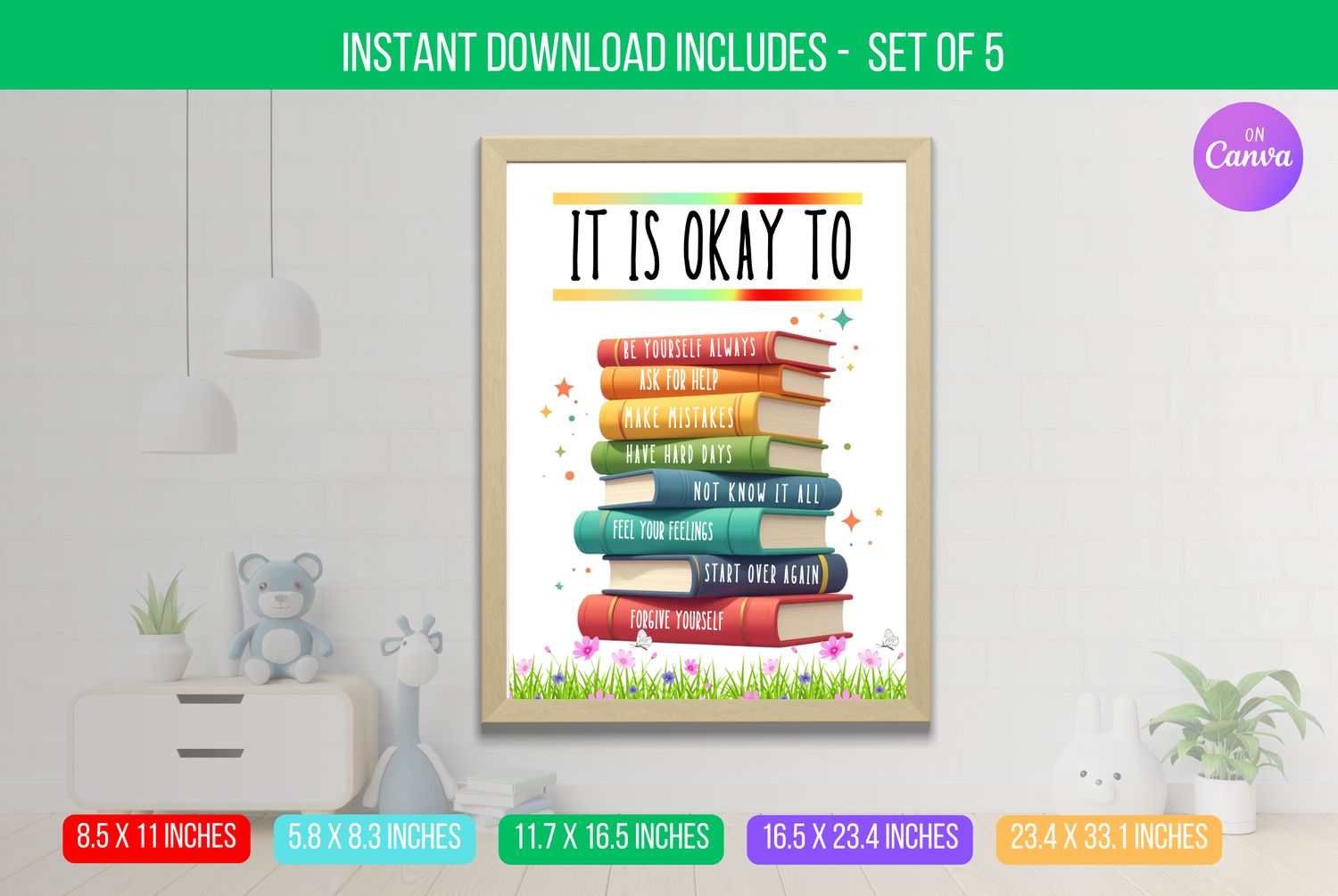 EDITABLE Growth Mindset Art Print: Empower Your Child with It&#39;s Okay to Not Be Okay, Home Decor Digital Download
