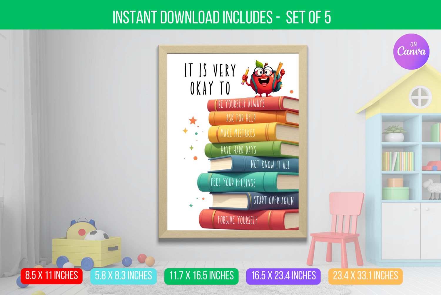 EDITABLE Growth Mindset Art Print: Empower Your Child with It&#39;s Okay to Not Be Okay, Home Decor Digital Download