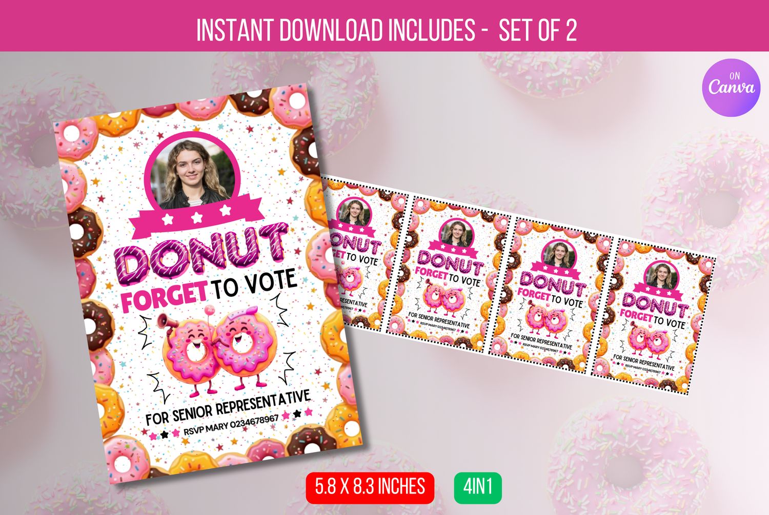 EDITABLE Donut Forget To Vote, Presidential Campaign, Class Campaign President High School Student Council Campaign Poster, Instant Download