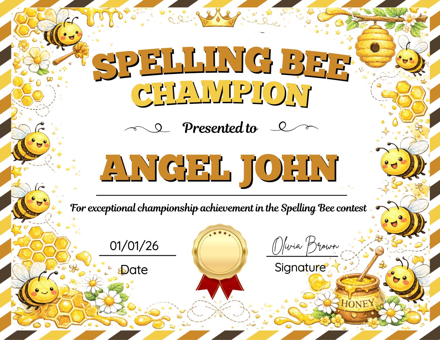 Spelling Bee Championship Certificate