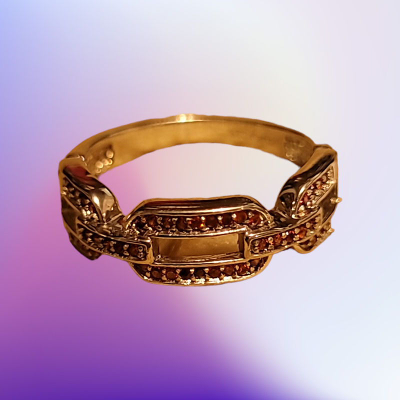 Simulated garnet color diamond paper clip band ring