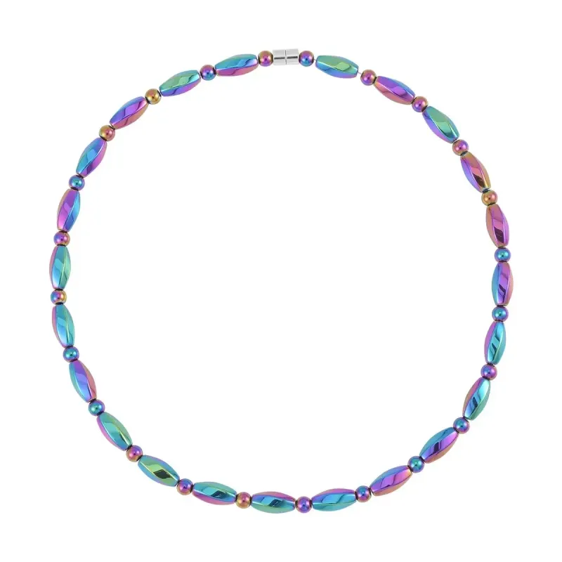 Mystic Color Hematite Beaded Necklace 20 Inches in Silvertone 354.00 ctw