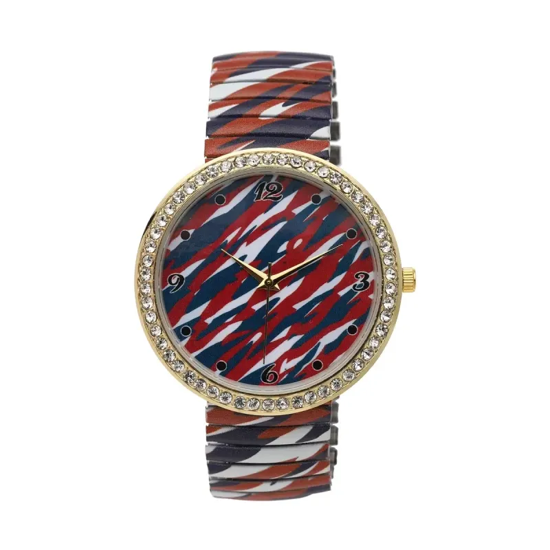 Strada Austrian Crystal Japanese Movement Camo Color Pattern Stretch Bracelet Watch with Stainless Steel Strap