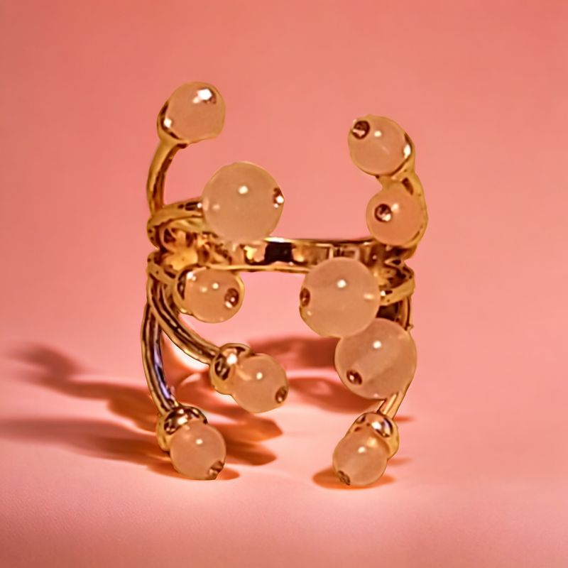 Galileo Rose Quartz adjustable open cage ring 7.5 CTW