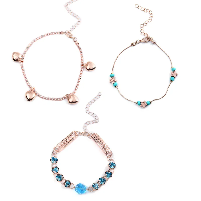 Multi Gemstone Austrian Crystal Anklet (8-11in) in Rosetone - Star Charm