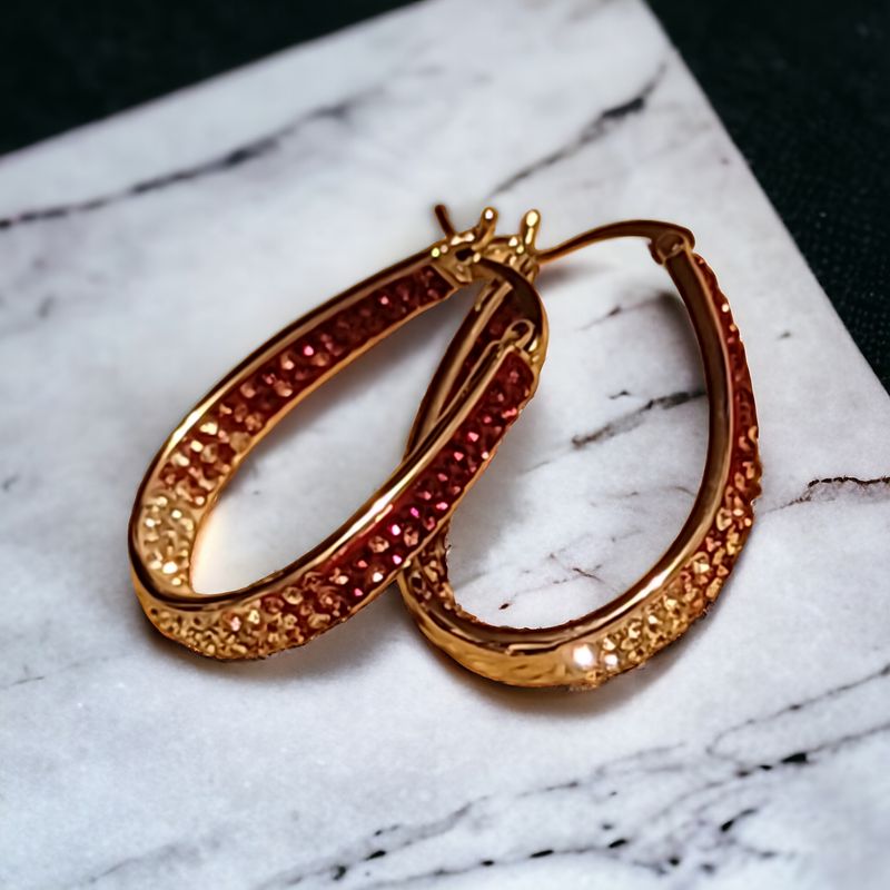 Pink, Red and White Austrian Crystal Inside Out Hoop Earrings in Silvertone