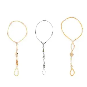 Multi Gemstone Bohemian Style Ankle Bracelet with Toe Ring in Dualtone (9-11 In)