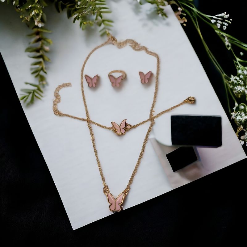 Pink Butterfly 4 piece Jewelry Set