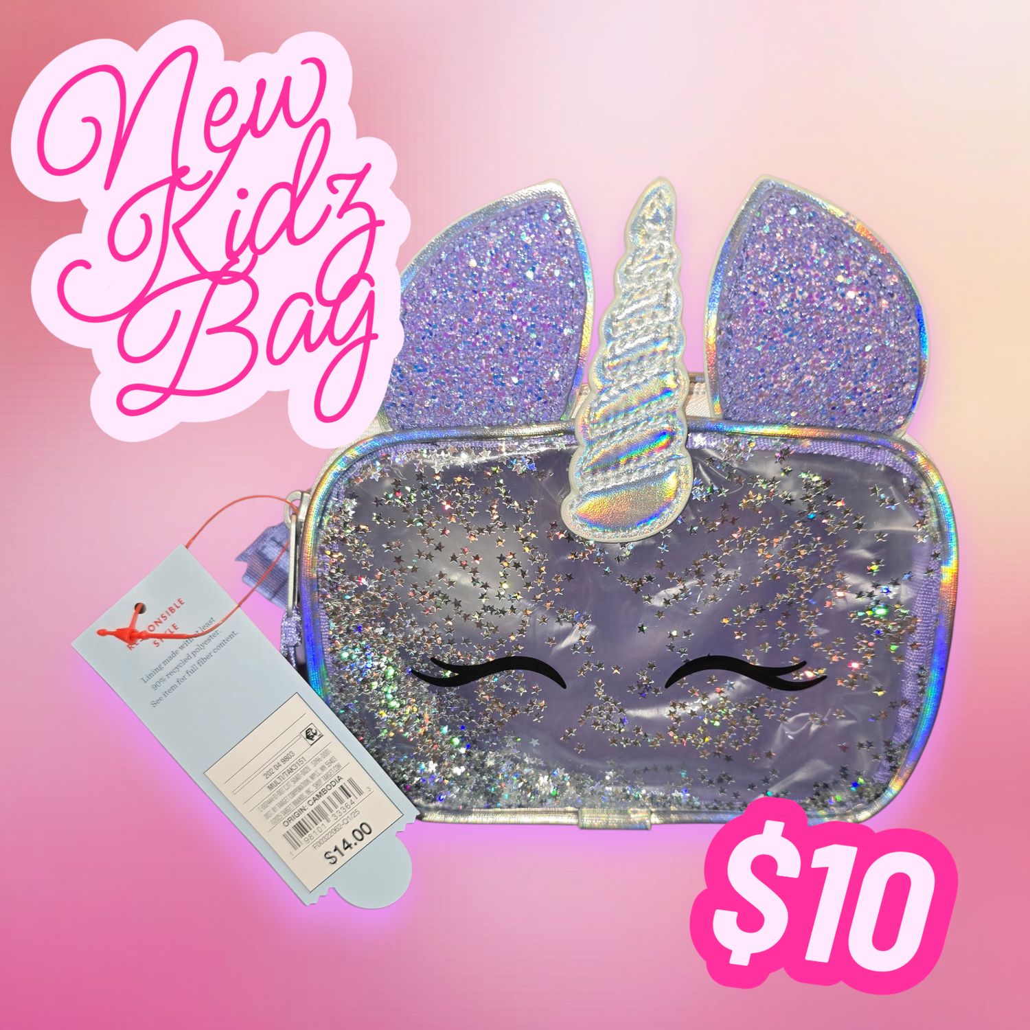 Unicorn Glitter Kids Bag - Purple